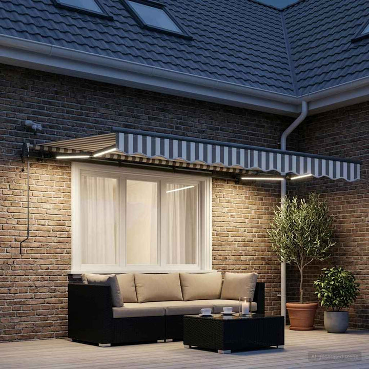 Utdragbar Markis Ljusgrå Och Vit. 300 X 250 Cm Polyester