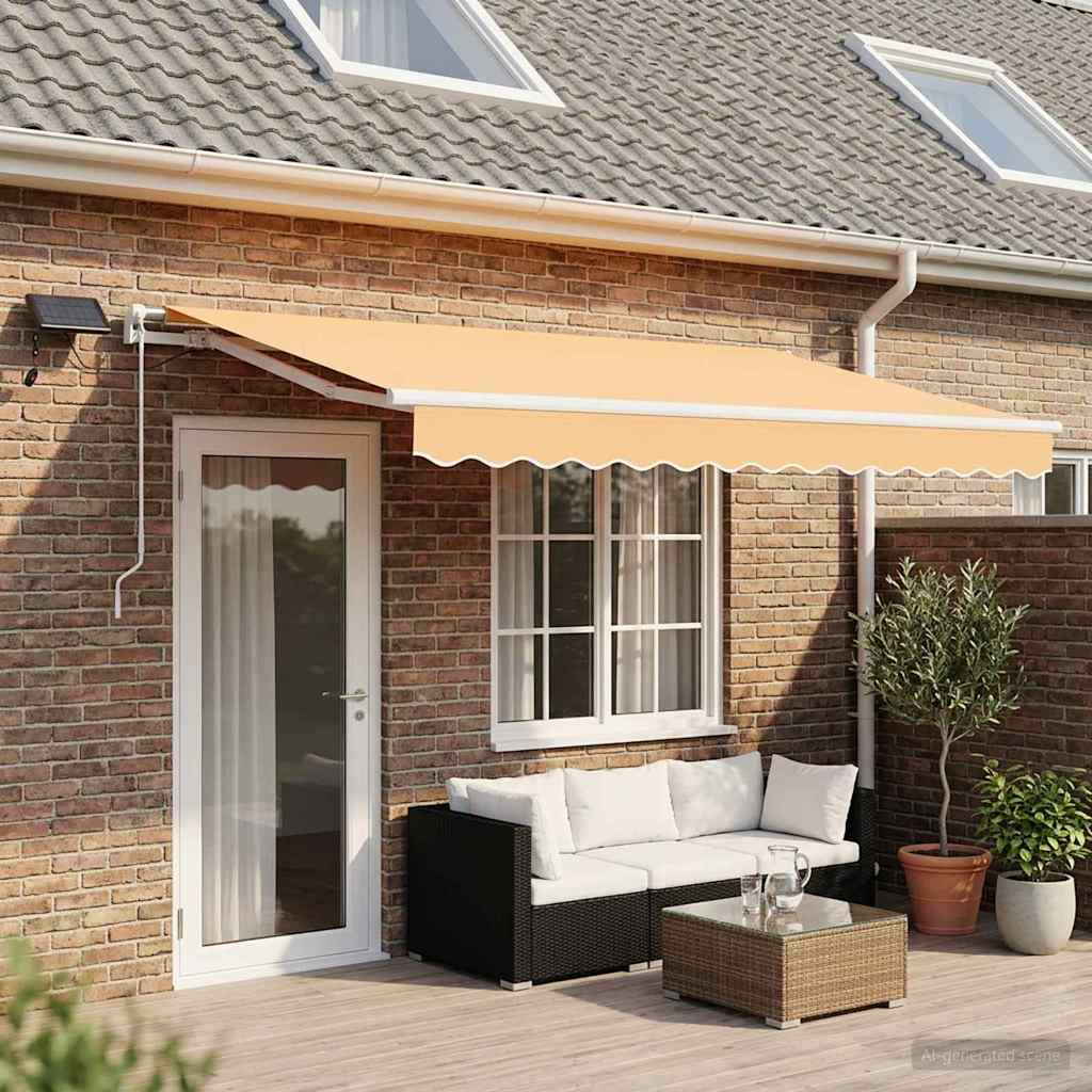 Utdragbar Markis Sand 500 × 350 Cm Duk Och Aluminium