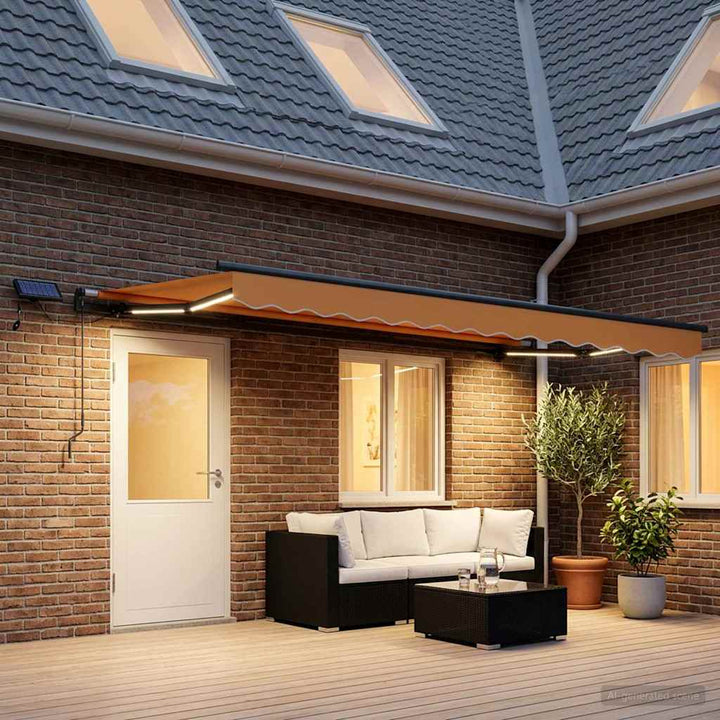 Utdragbar Markis Sand 600 × 350 Cm Duk Och Aluminium