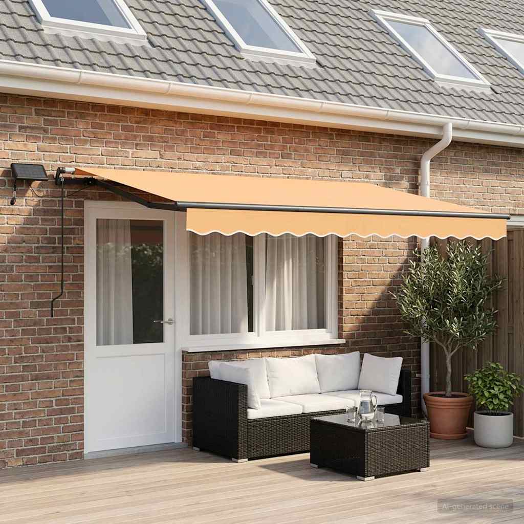Utdragbar Markis Sand 400 × 350 Cm Duk Och Aluminium