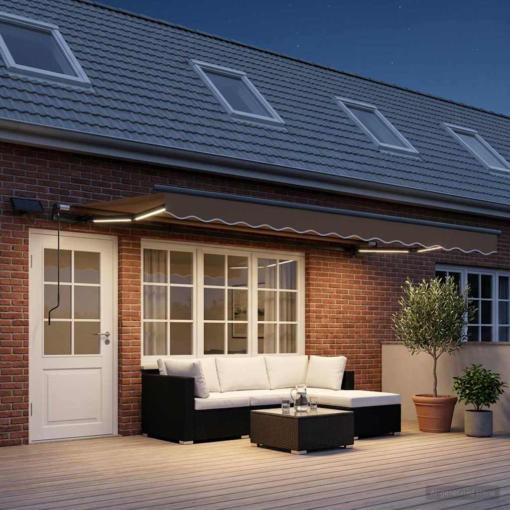 Utdragbar Markis Taupe 600 × 350 Cm Duk Och Aluminium
