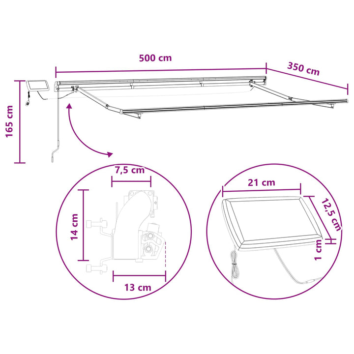 Utdragbar Markis Sand 500 × 350 Cm Duk Och Aluminium