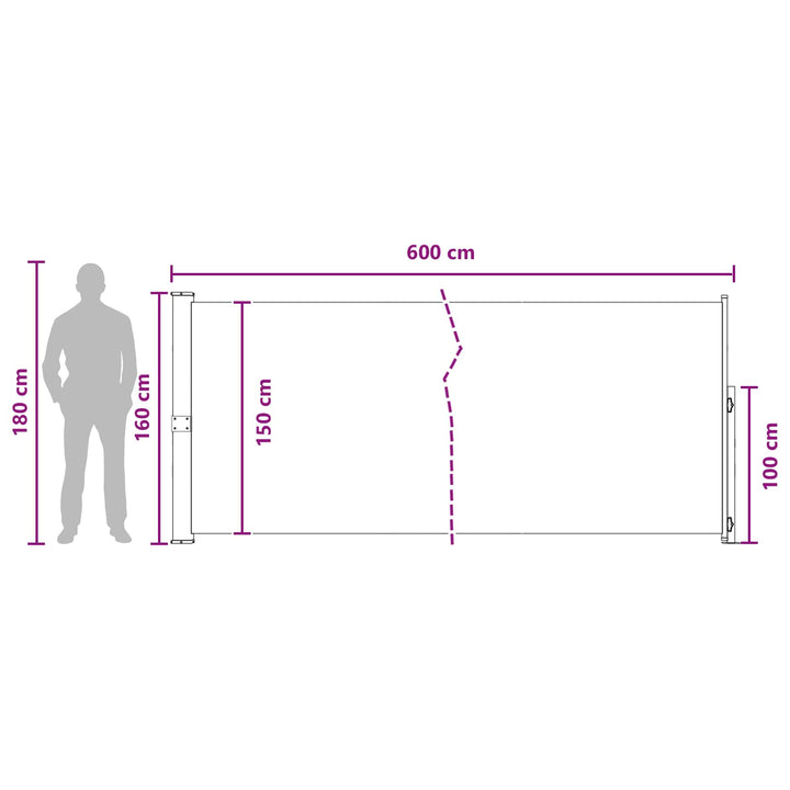 Utfällbar Sidomarkis 160 X 600 Cm Polyester Rektangulär Taupe