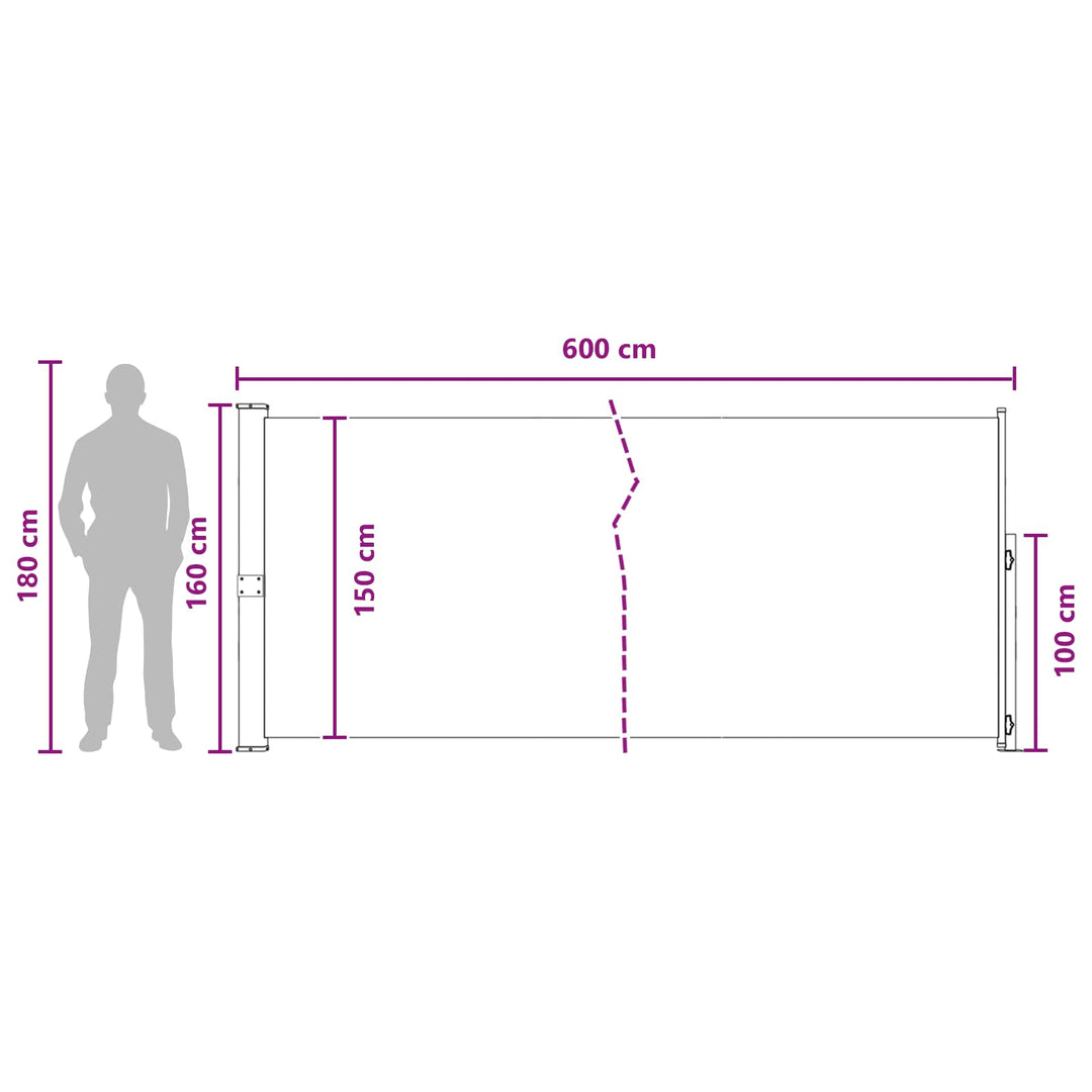 Utfällbar Sidomarkis 160 X 600 Cm Polyester Rektangulär Taupe