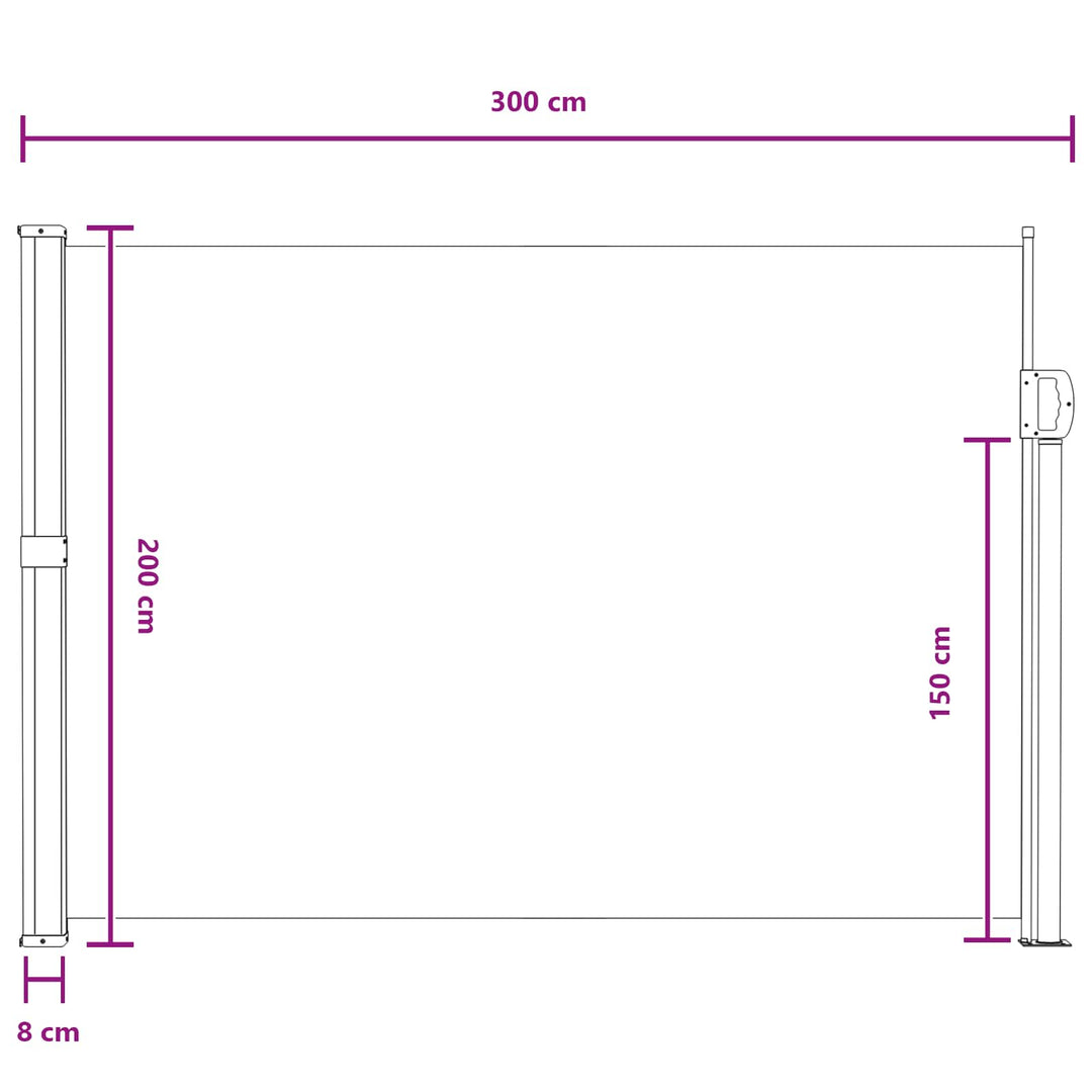 Utfällbar Sidomarkis 300 X 200 Cm Polyester Rektangulär Grå
