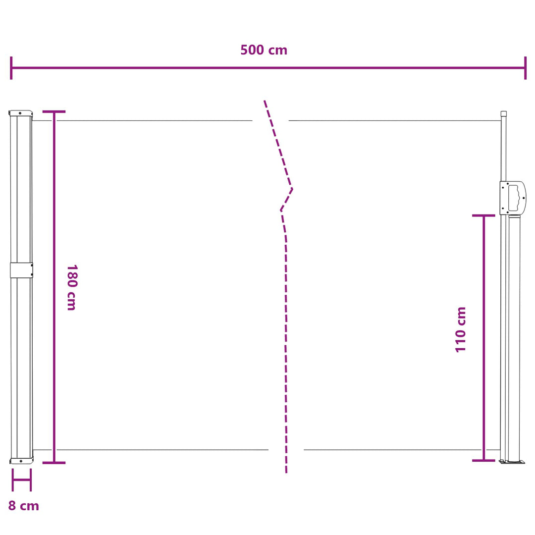 Utfällbar Sidomarkis 500 X 180 Cm Polyester Rektangulär Sand