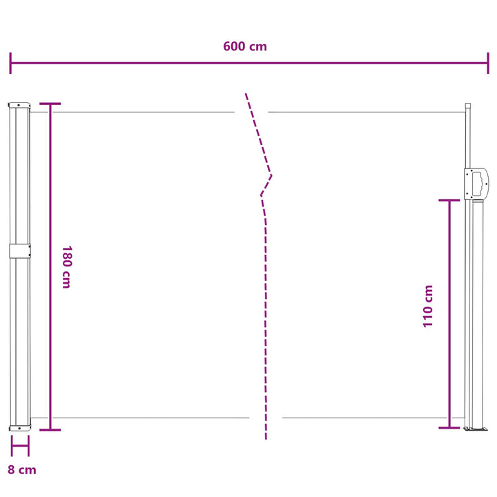 Utfällbar Sidomarkis 600 X 180 Cm Polyester Rektangulär Grå