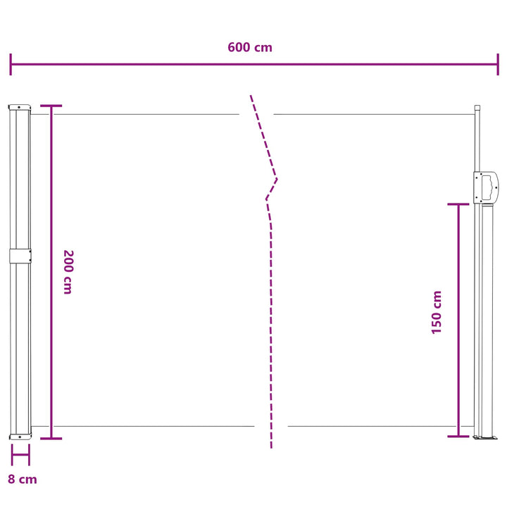 Utfällbar Sidomarkis 600 X 200 Cm Polyester Rektangulär Grå