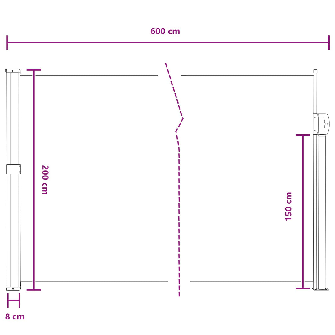 Utfällbar Sidomarkis 600 X 200 Cm Polyester Rektangulär Grå