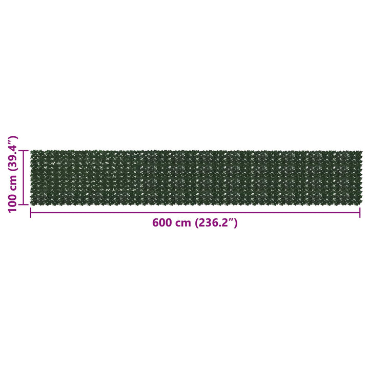 Balkongskärm Med Löv Mörkgrön 600 X 100 Cm Polyeten Och Tyg