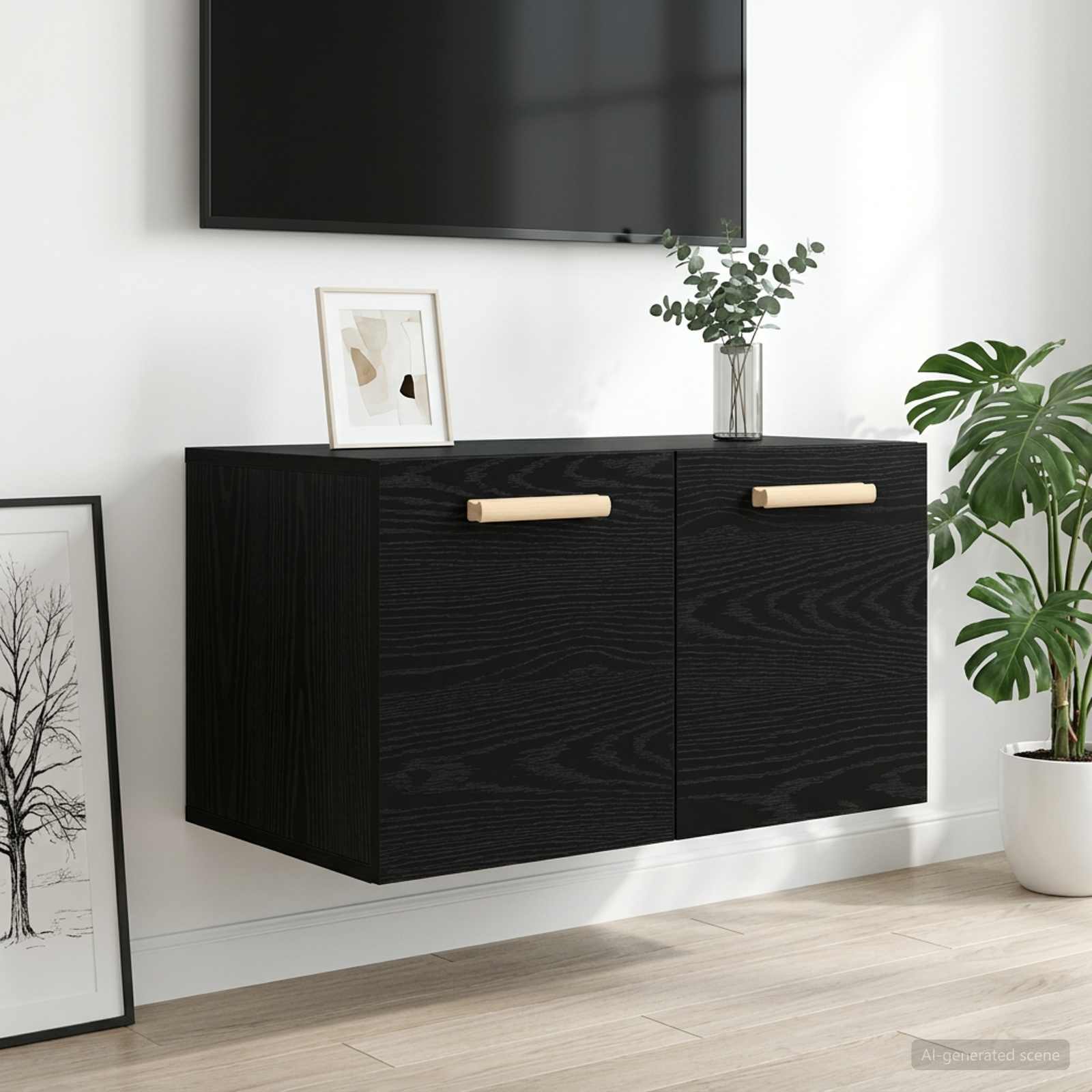 Väggskåp Svart Ek 60 X 36,5 X 35 Cm Konstruerat Trä