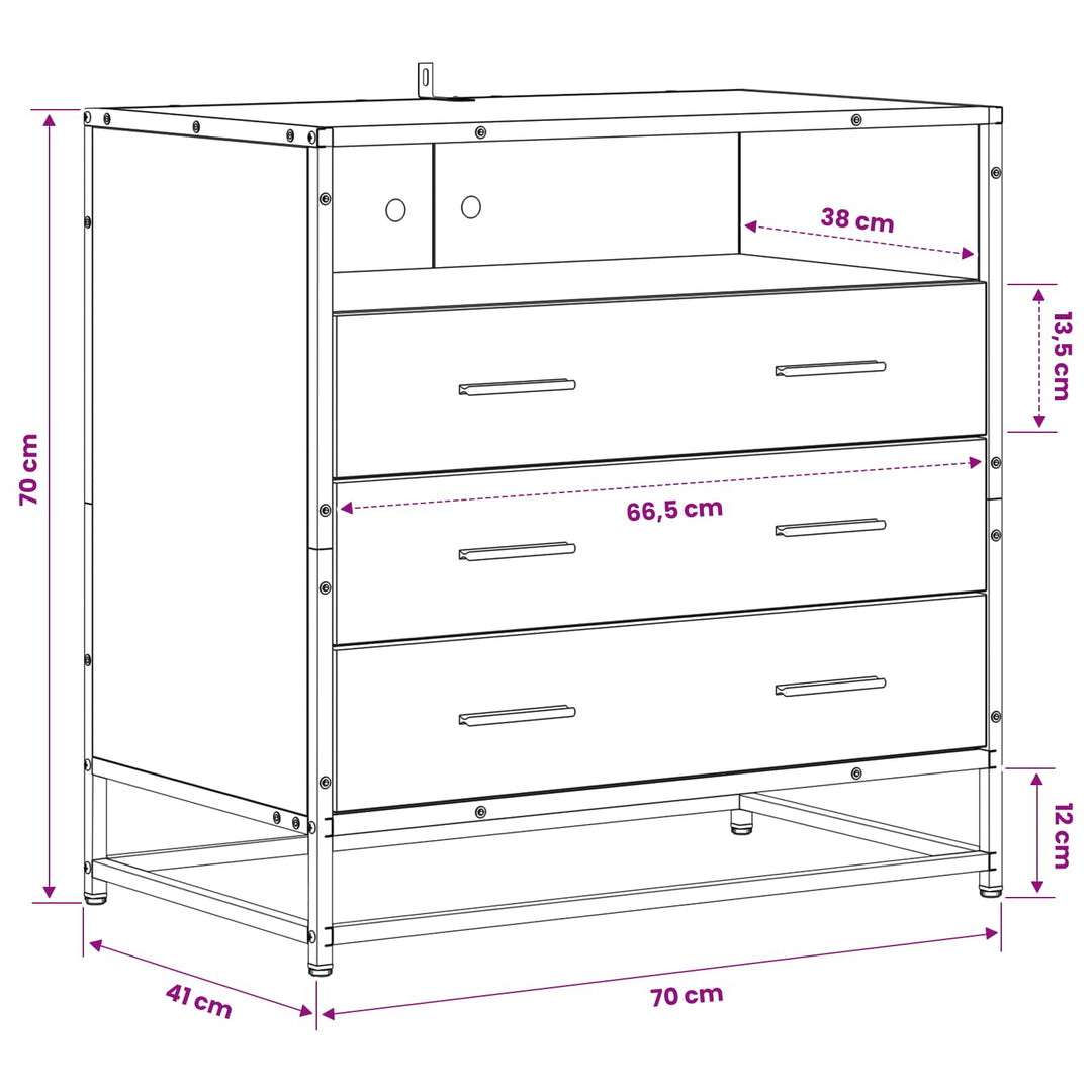 Lådans Skåp 3-Låda Artisan-Ek 70 X 41 X 70 Cm Konstruerat Trä