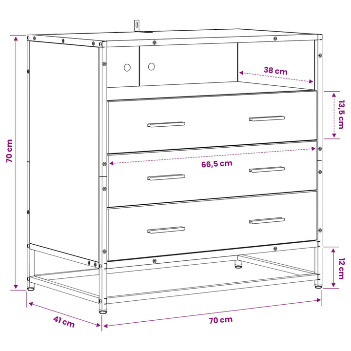 Lådans Skåp 3-Låda Artisan-Ek 70 X 41 X 70 Cm Konstruerat Trä