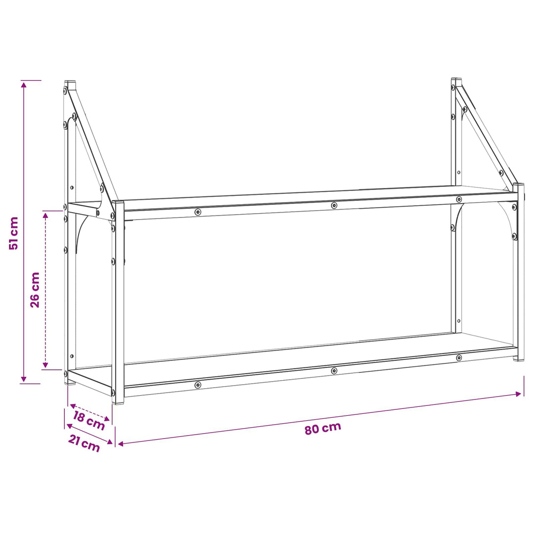 Vägg Hylla Väggmonterat Svart Ek 80 X 21 X 51 Cm Metall Pb
