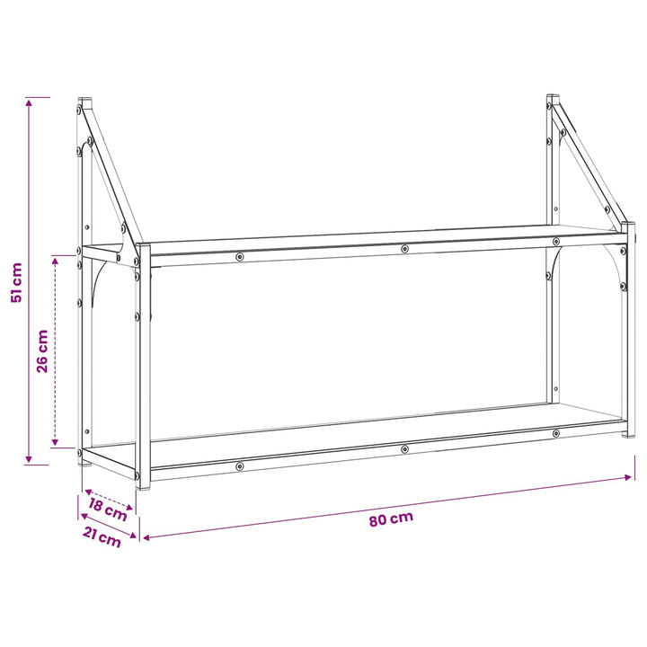 Vägg Hylla Väggmonterat Svart Ek 80 X 21 X 51 Cm Metall Pb
