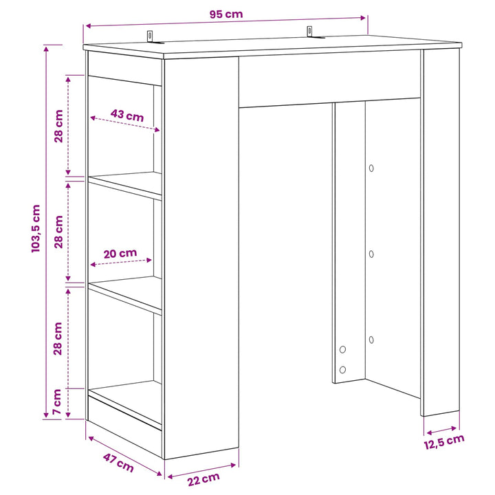 Barbord 95 X 47 X 103,5 Cm Konstruerat Trä Svart Ek