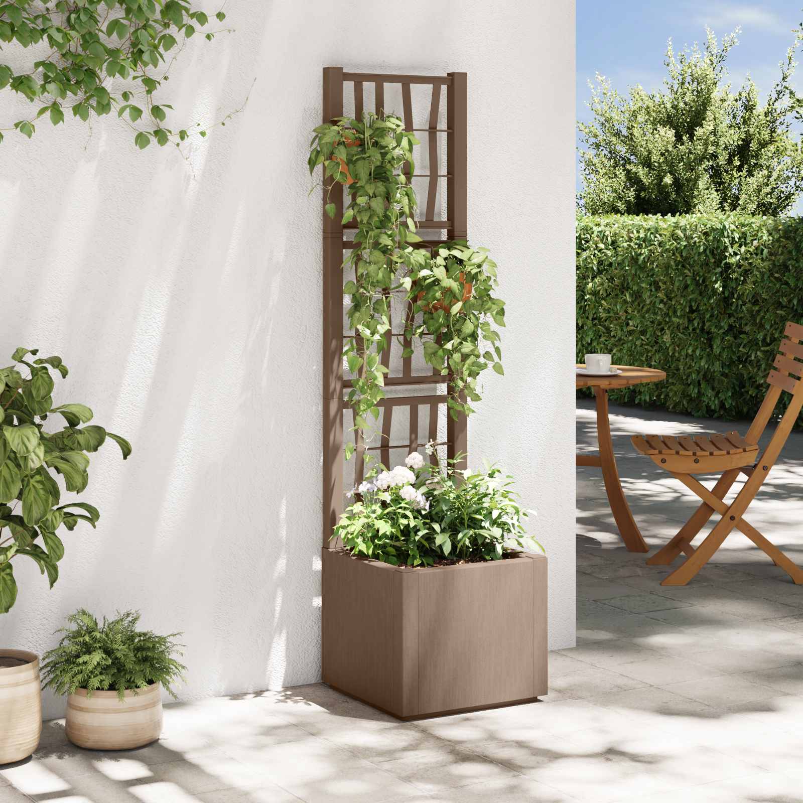 Trädgårdsplanterare Med Trellis Brun 36 X 36 X 140 Cm Pp