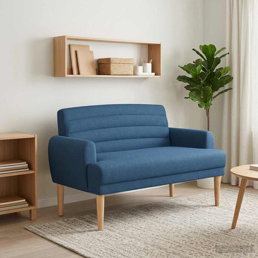 Loveseat Med Knapprapport Blå 116 X 67 X 80 Cm Tyg