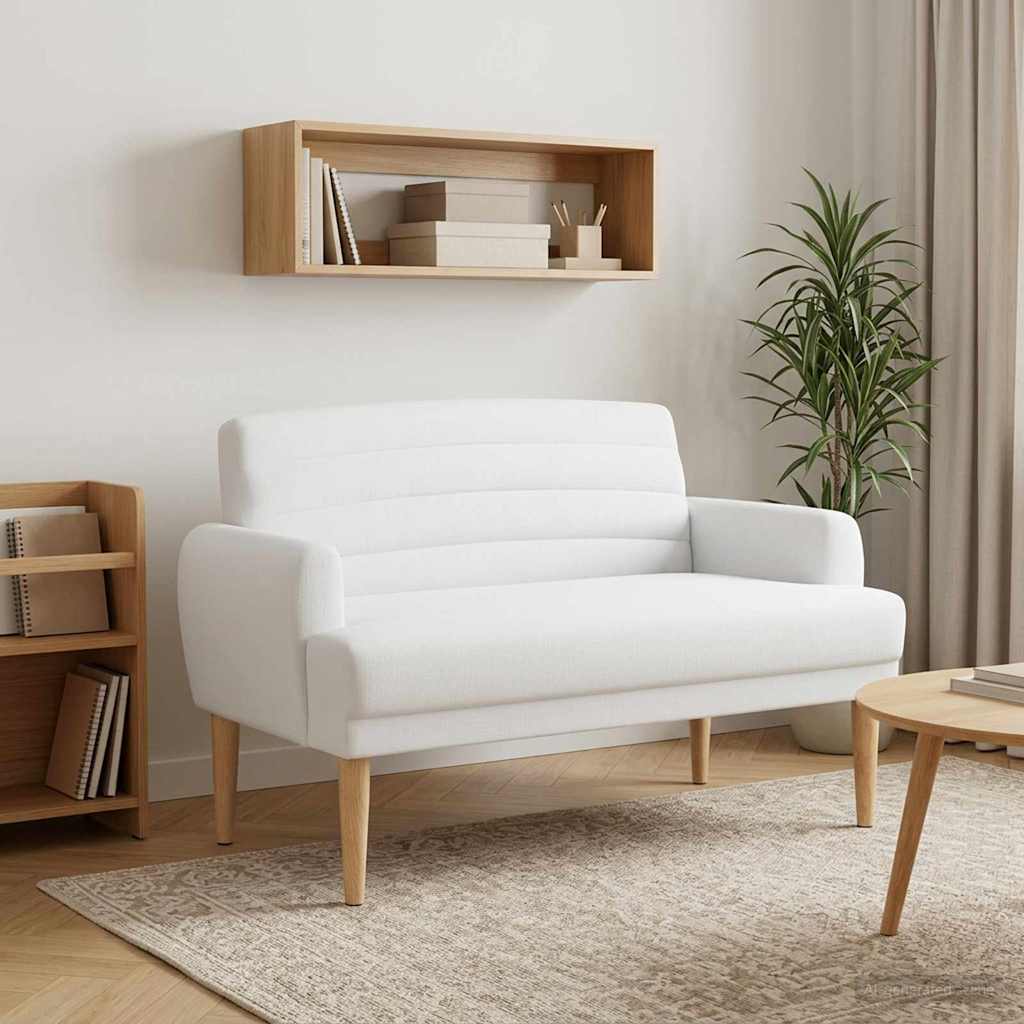 Loveseat Med Knapprapport Vit 116 X 67 X 80 Cm Tyg