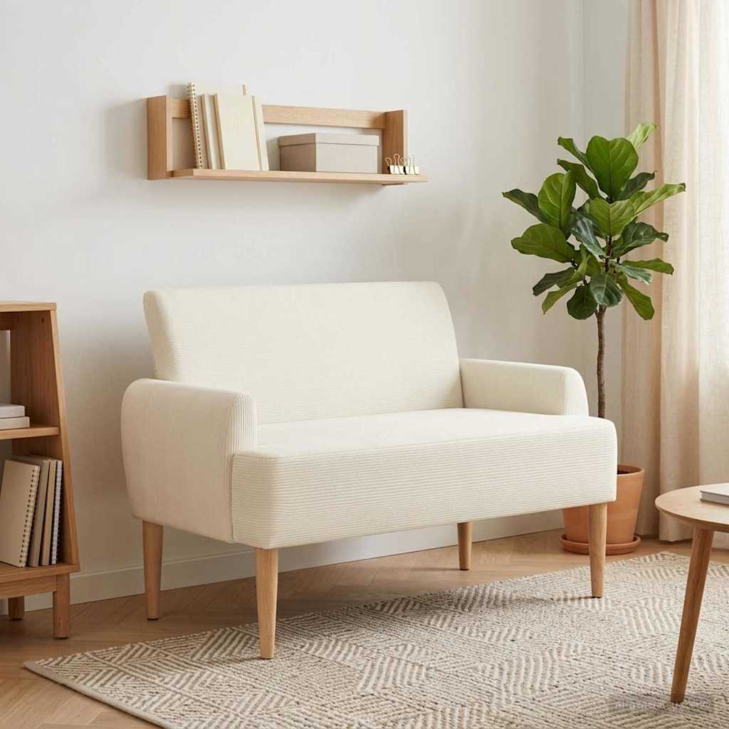 Loveseat Med Knapprapport Gräddvit 116 X 67 X 81 Cm