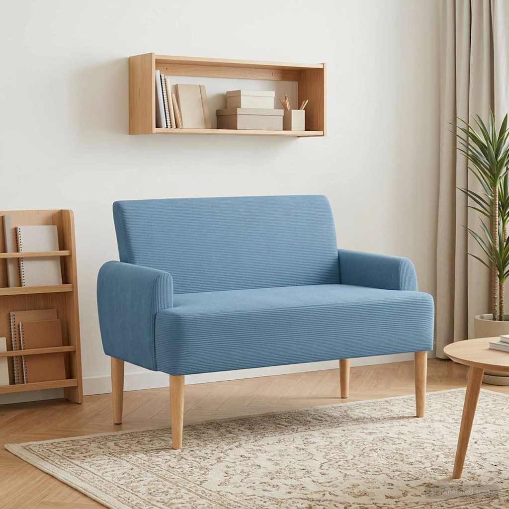 Loveseat Med Knapprapport Blå 116 X 67 X 81 Cm Kordread Tyg