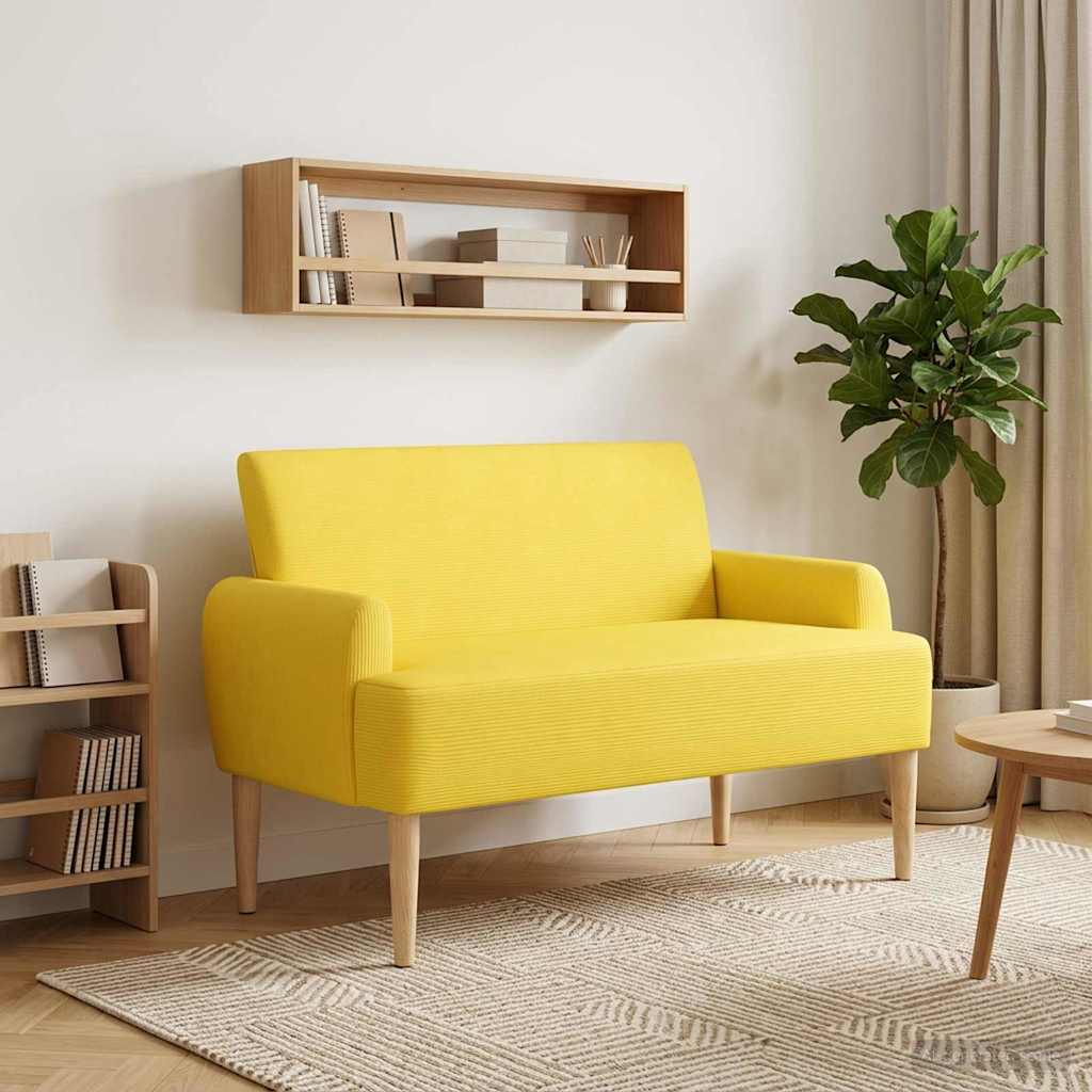 Loveseat Med Knapprapport Ljusgul 116 X 67 X 81 Cm Kordread Tyg