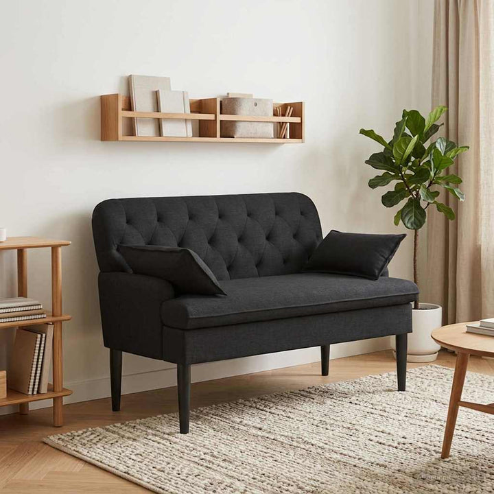 Loveseat Med Knapprapport Svart 111 X 68 X 80 Cm Tyg