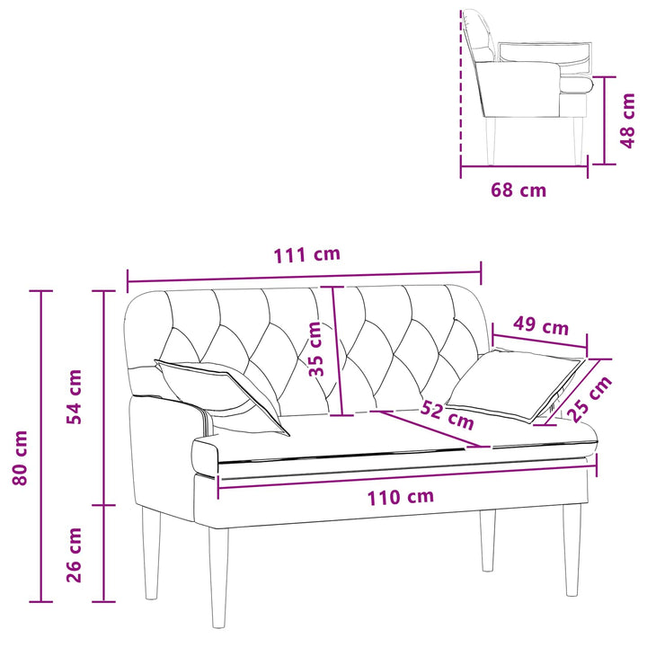Loveseat Med Knapprapport Svart 111 X 68 X 80 Cm Tyg