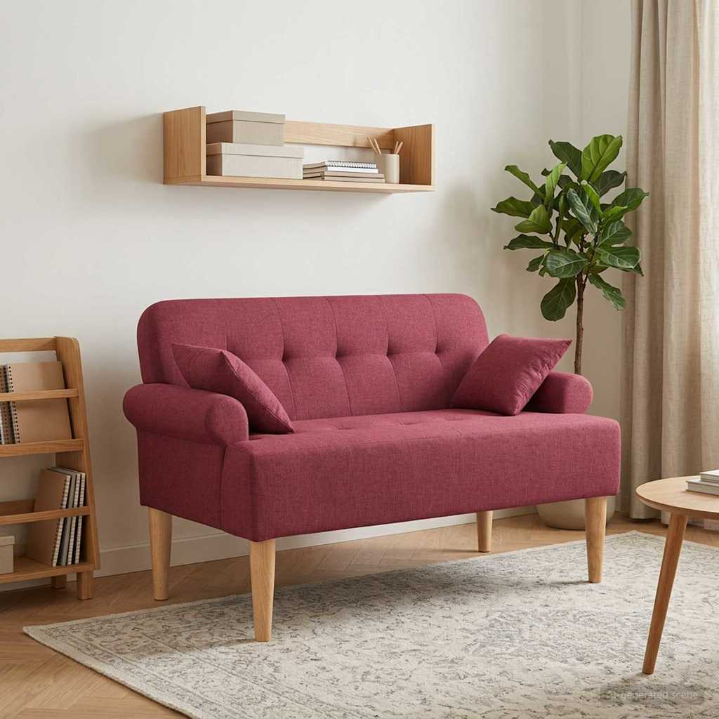 Loveseat Med Knapprapport Vinröd 120 X 65 X 79 Cm Tyg