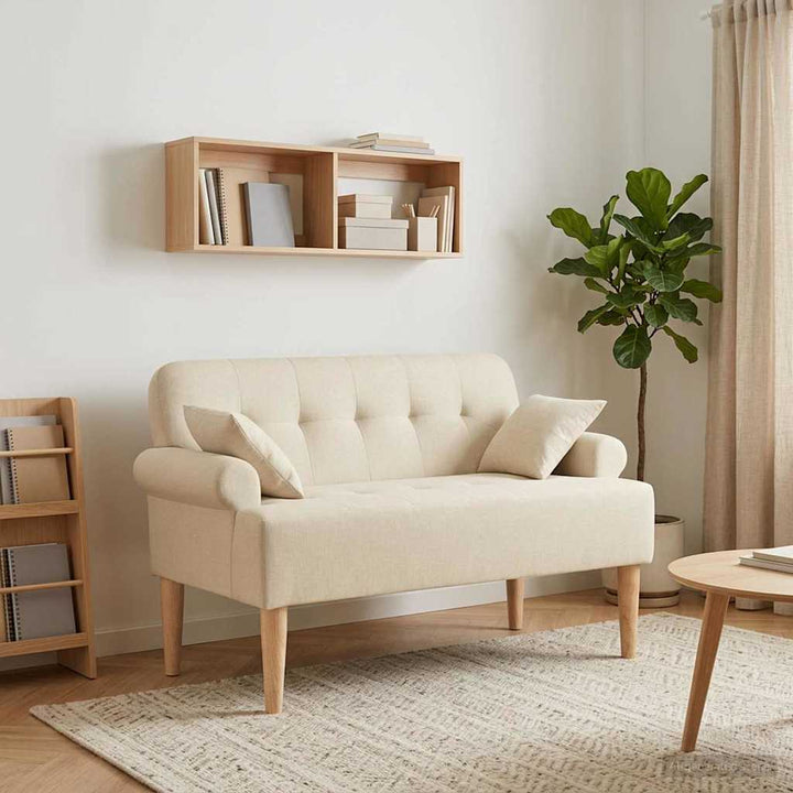 Loveseat Med Knapprapport Gräddvit 120 X 65 X 79 Cm Tyg