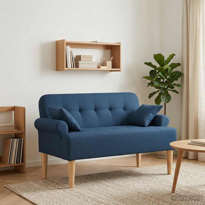 Loveseat Med Knapprapport Blå 120 X 65 X 79 Cm Tyg
