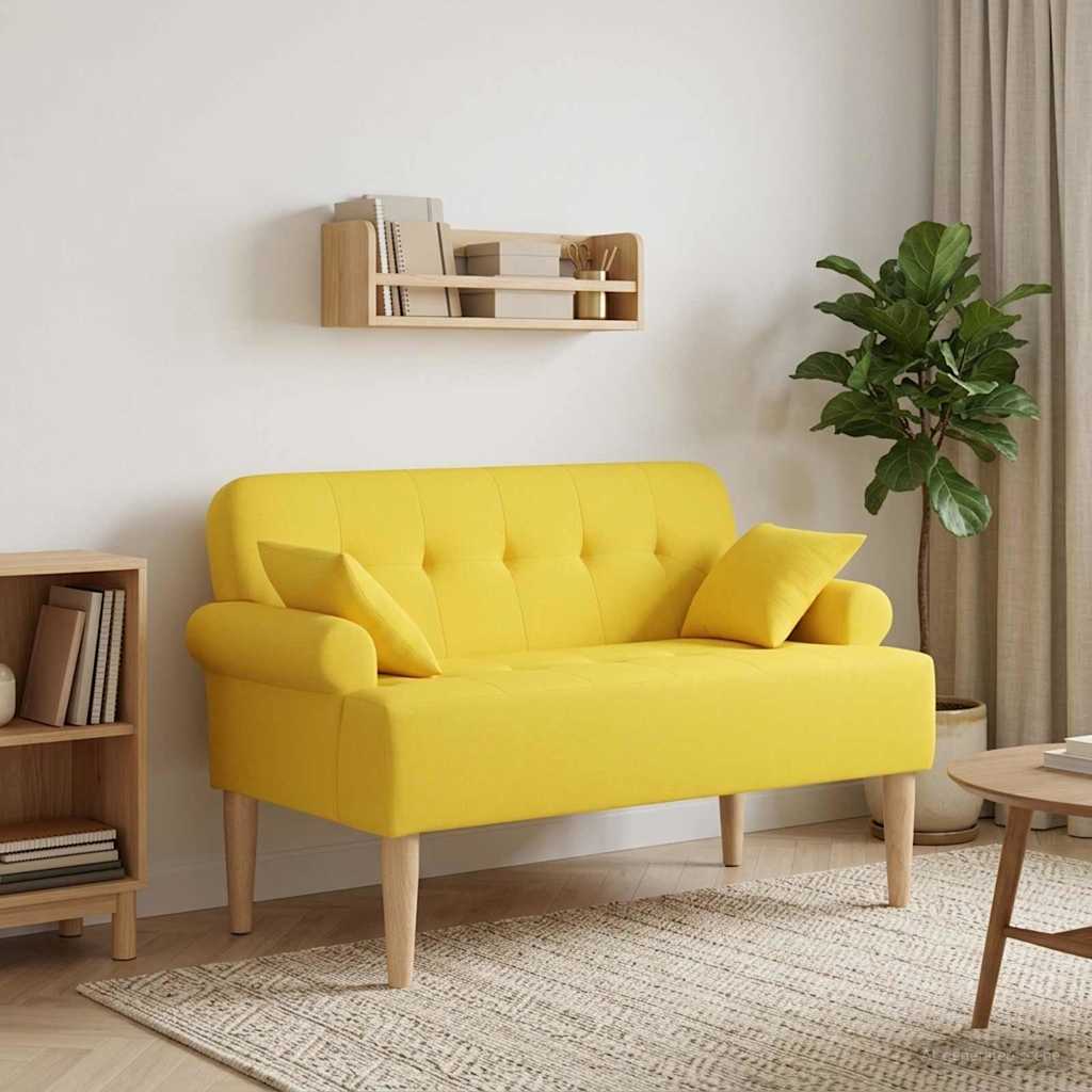 Loveseat Med Knapprapport Ljus Gul 120 X 65 X 79 Cm Tyg