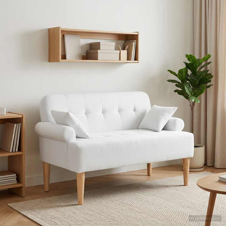 Loveseat Med Knapprapport Vit 120 X 65 X 79 Cm Tyg