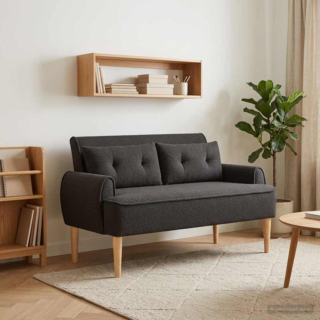 Loveseat Med Knapprapport Svart 117 X 67 X 77 Cm Bouclé