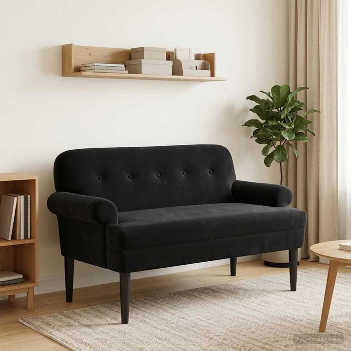 Loveseat Med Knapprapport Svart 120 X 66 X 78 Cm Sammet (V)