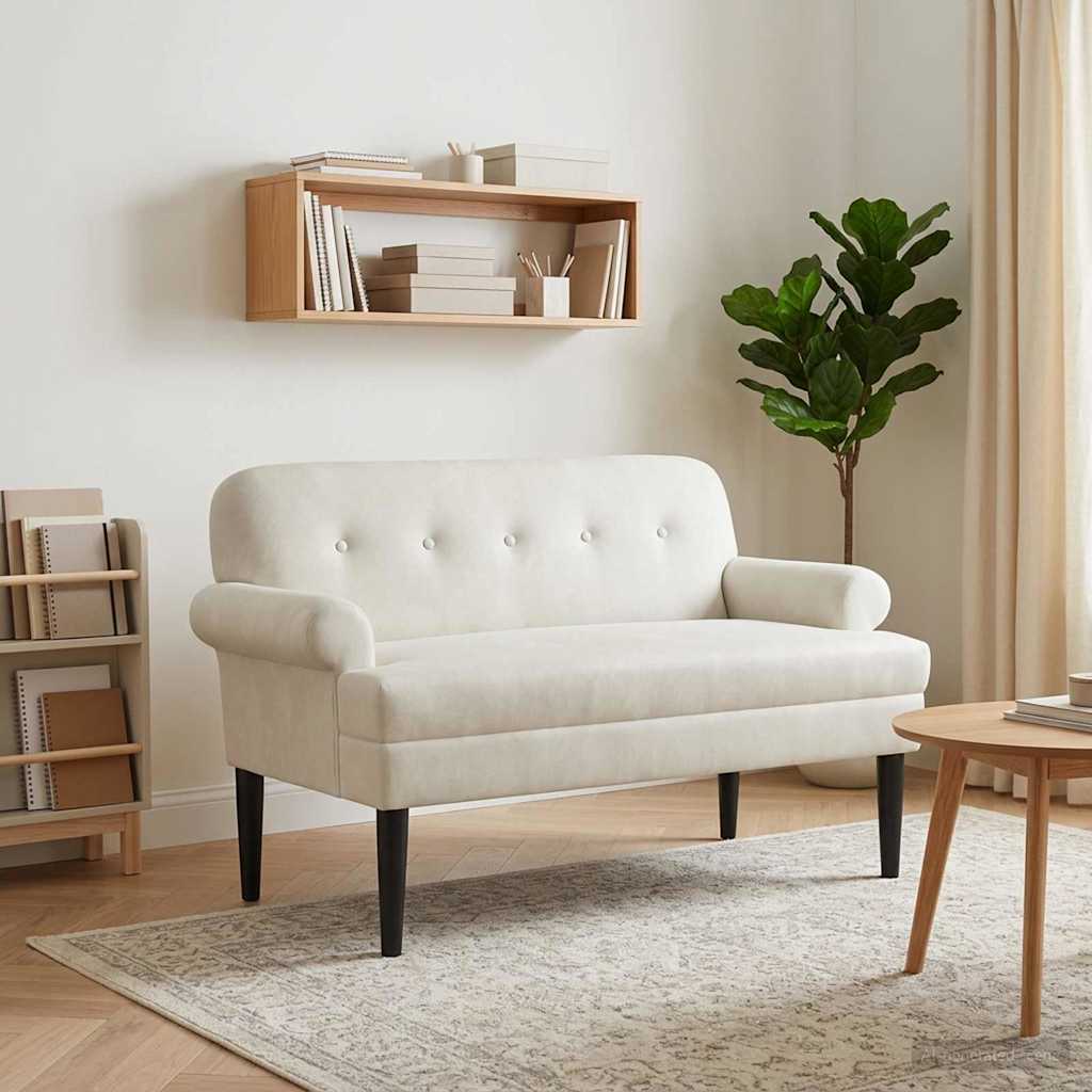 Loveseat Med Knapprapport Gräddvit 120 X 66 X 78 Cm Sammet (V)