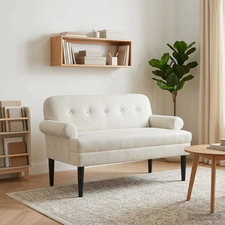 Loveseat Med Knapprapport Gräddvit 120 X 66 X 78 Cm Sammet (V)
