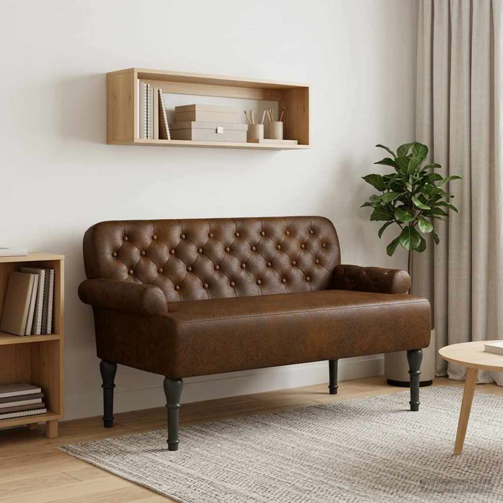 Loveseat Med Knapprapport Brun 120 X 65 X 78 Cm Faux Mockaläder