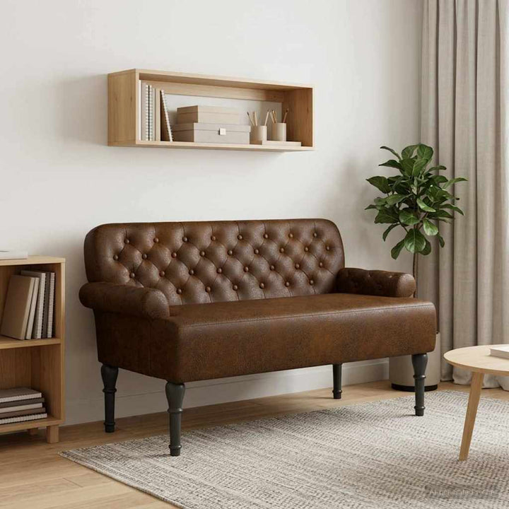 Loveseat Med Knapprapport Brun 120 X 65 X 78 Cm Faux Mockaläder