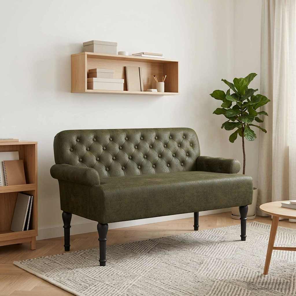 Loveseat Med Knapprapport Armégrön 120 X 65 X 78 Cm