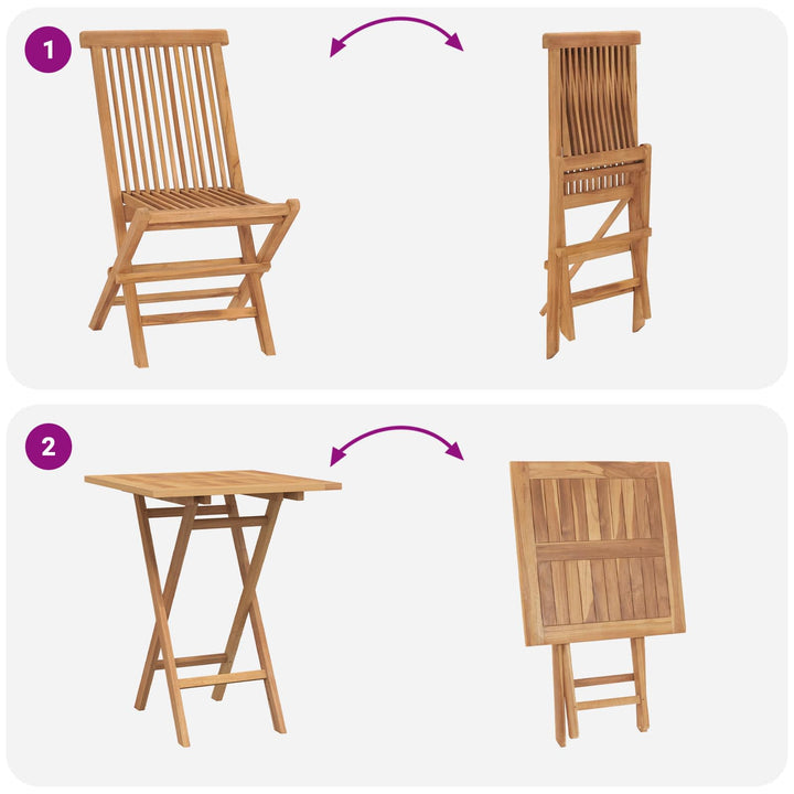 Hopfällbart Trädgårdsmatset 5 Pcs Naturfärg Massivt Teakträ