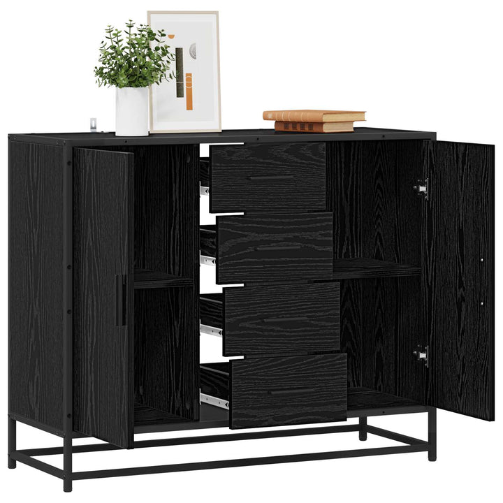 Sideboard Svart Ek 92 X 35 X 76 Cm Konstruerat Trä