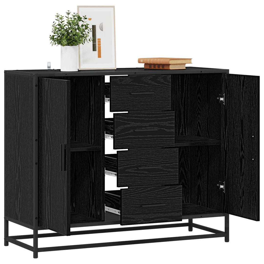 Sideboard Svart Ek 92 X 35 X 76 Cm Konstruerat Trä