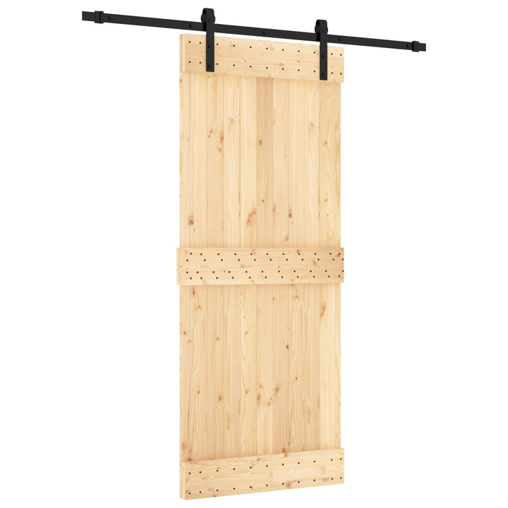 Skjutdörr Naturlig Och Svart 85 X 210 Cm Massiv Furuträdörr