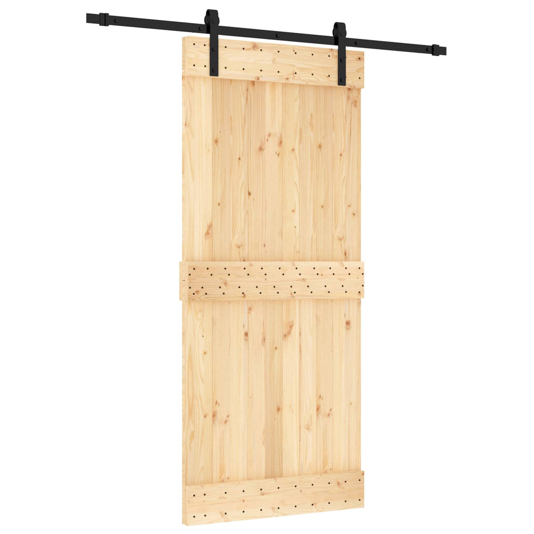 Skjutdörr Naturlig Och Svart 90 X 210 Cm Massiv Furuträdörr
