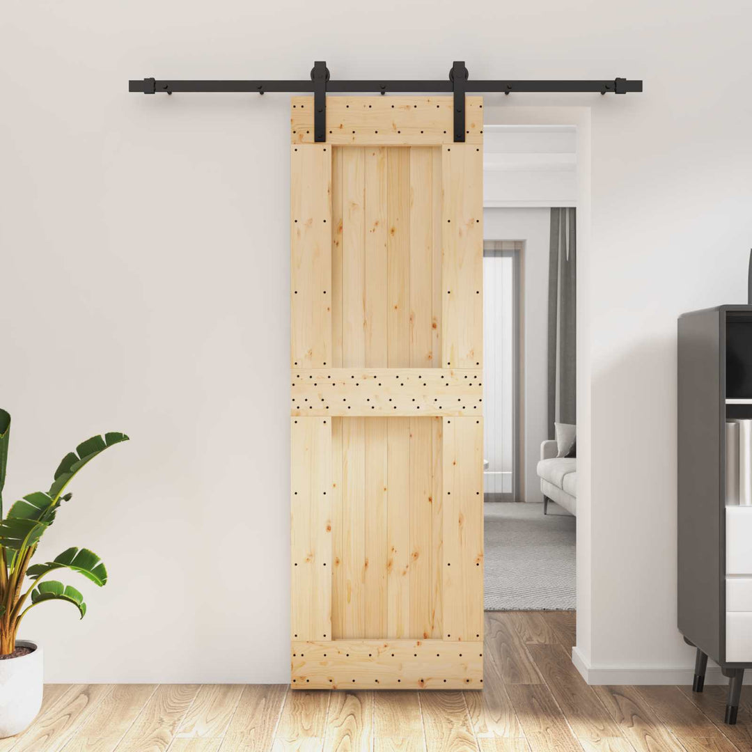 Skjutdörr Naturlig Och Svart 70 X 210 Cm Massiv Furuträdörr