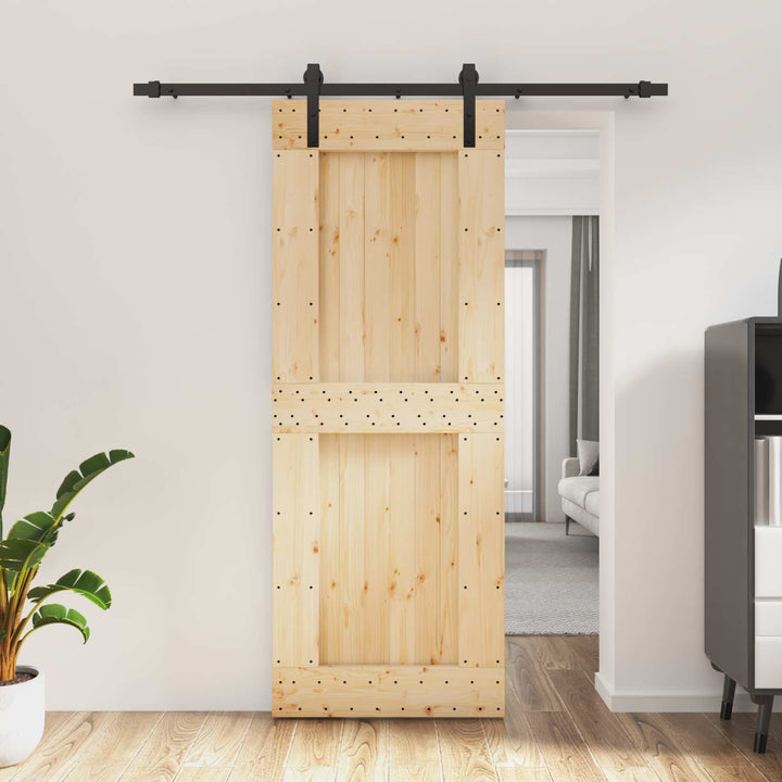 Skjutdörr Naturlig Och Svart 80 X 210 Cm Massiv Furuträdörr