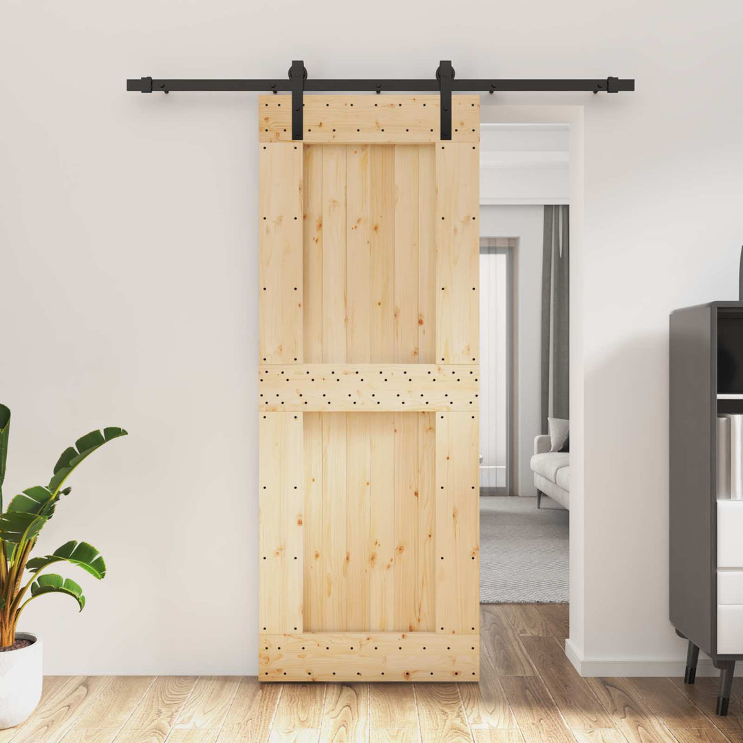 Skjutdörr Naturlig Och Svart 80 X 210 Cm Massiv Furuträdörr