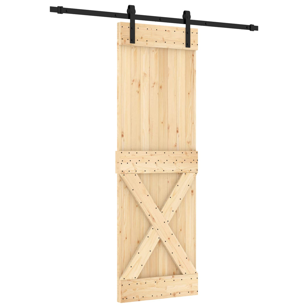 Skjutdörr Naturlig Och Svart 70 X 210 Cm Massiv Furuträdörr