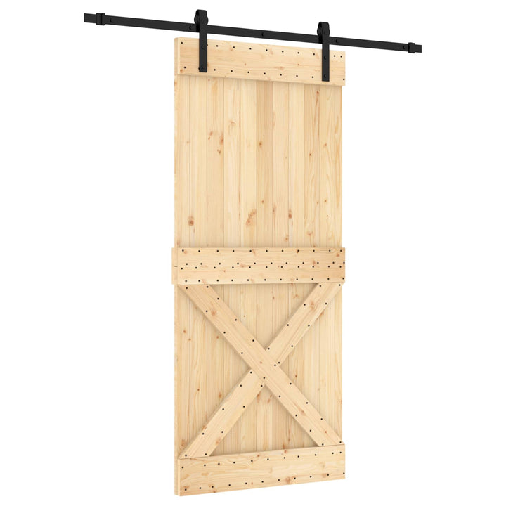 Skjutdörr Naturlig Och Svart 90 X 210 Cm Massiv Furuträdörr